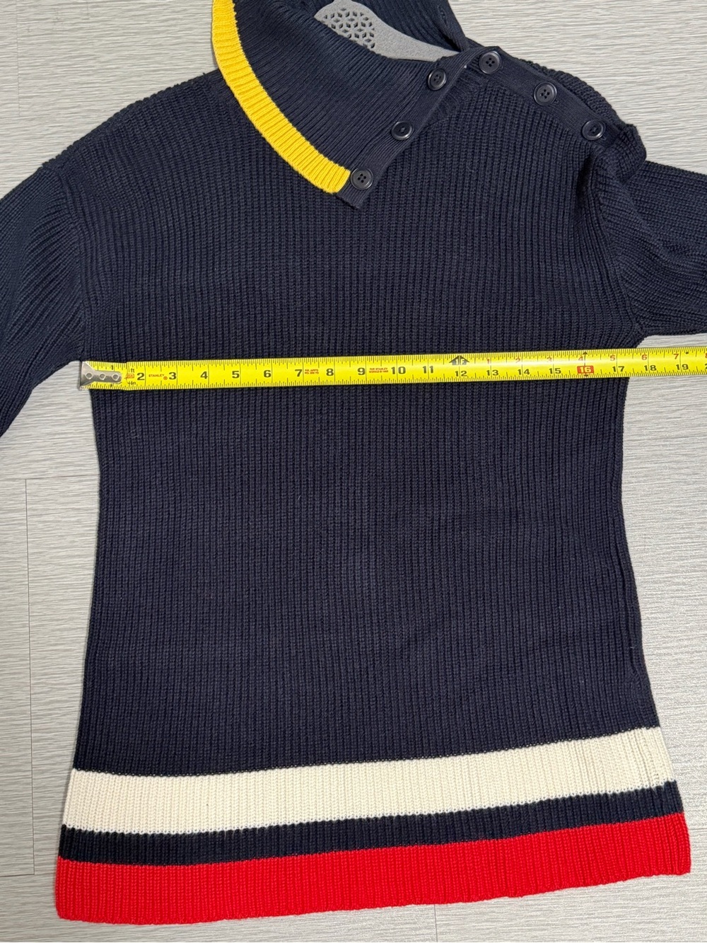 Talbots Petite MP Navy Colorblock Button Neck Cotton Sweater Tunic - Picture 6 of 9